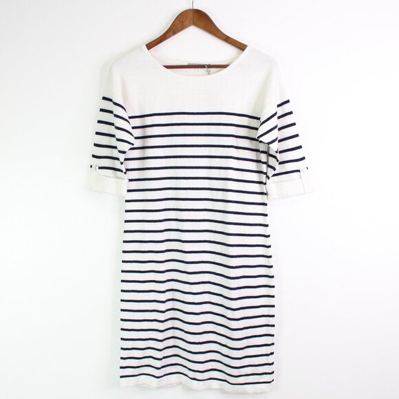 Tart Collections Striped Short Sleeve Sweater Dress White Navy Size L - Picture 1 of 7